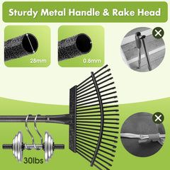 Close-up of the sturdy metal tines on INFLATION Leaf Rake