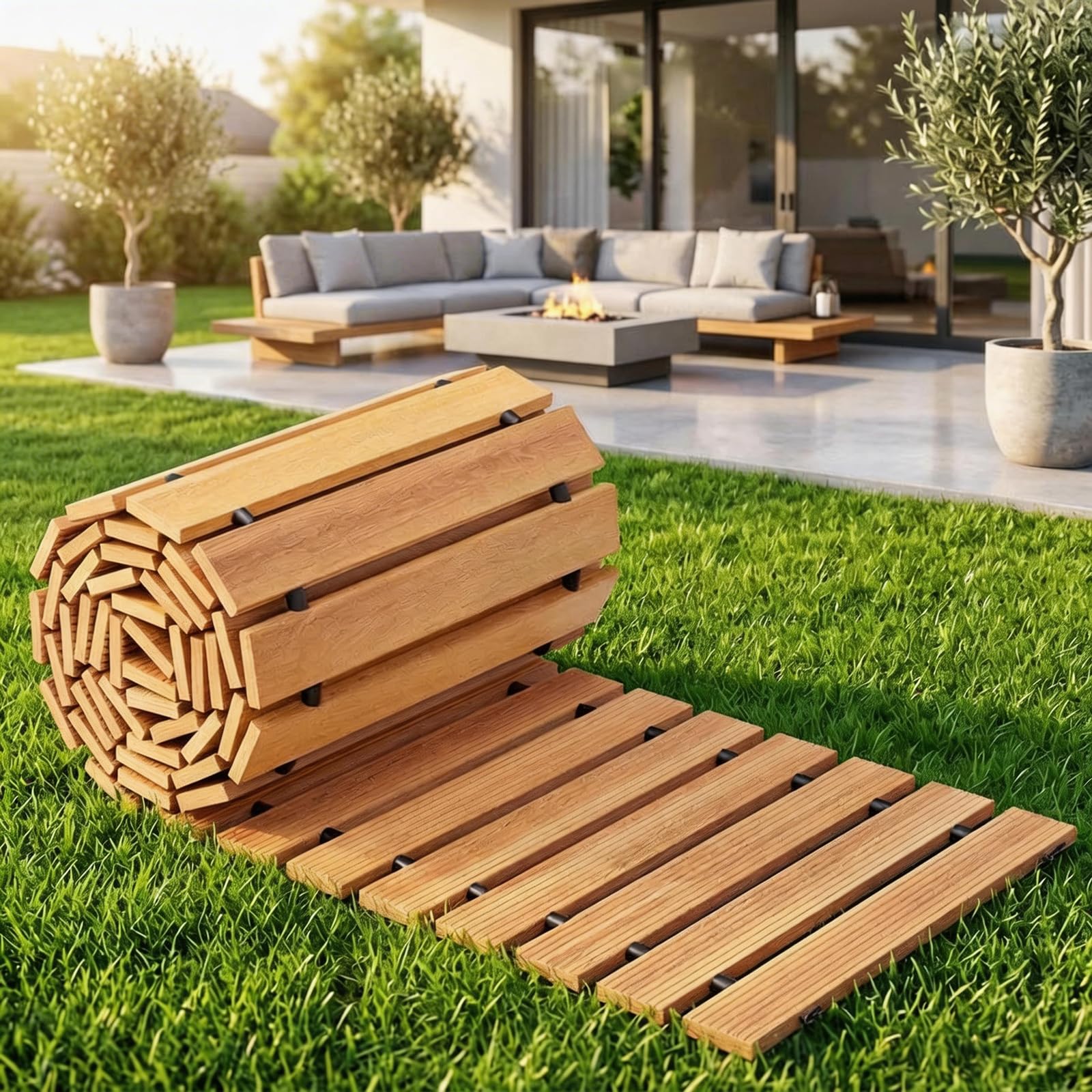 Close-up of the sturdy wooden planks of LANVIA pathway