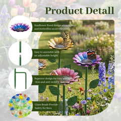 Close-up of the sunflower basin with glass beads for safe bee hydration