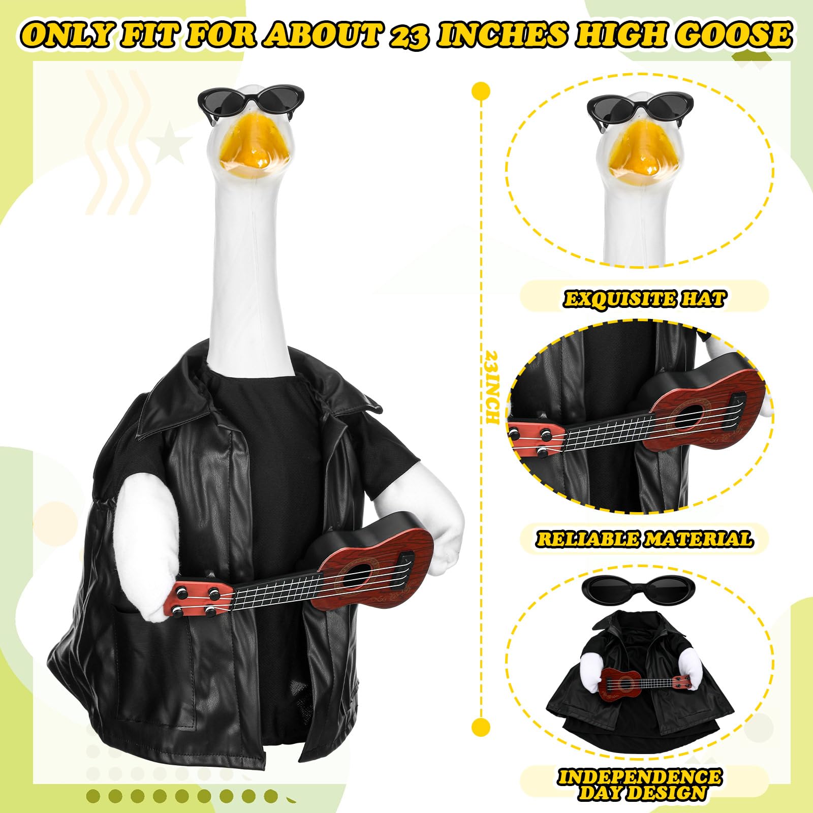 Close-up of the sunglasses and jacket on the goose costume