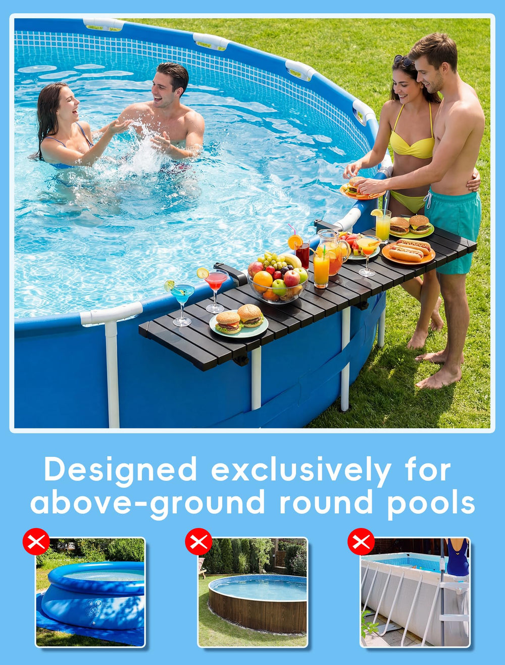 Close-up of the tabletop of POOLHOUR Above Ground Pool Bar Table