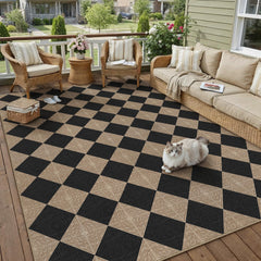 Close-up of the texture on PureCozy 5x7 checkered area rug
