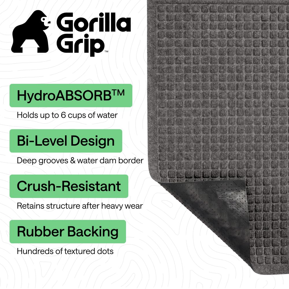 Close-up of the textured rubber backing of GORILLA GRIP HydroABSORB Door Mat