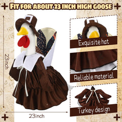 Close-up of the Thanksgiving goose costume showing the 'Eat chicken' sign