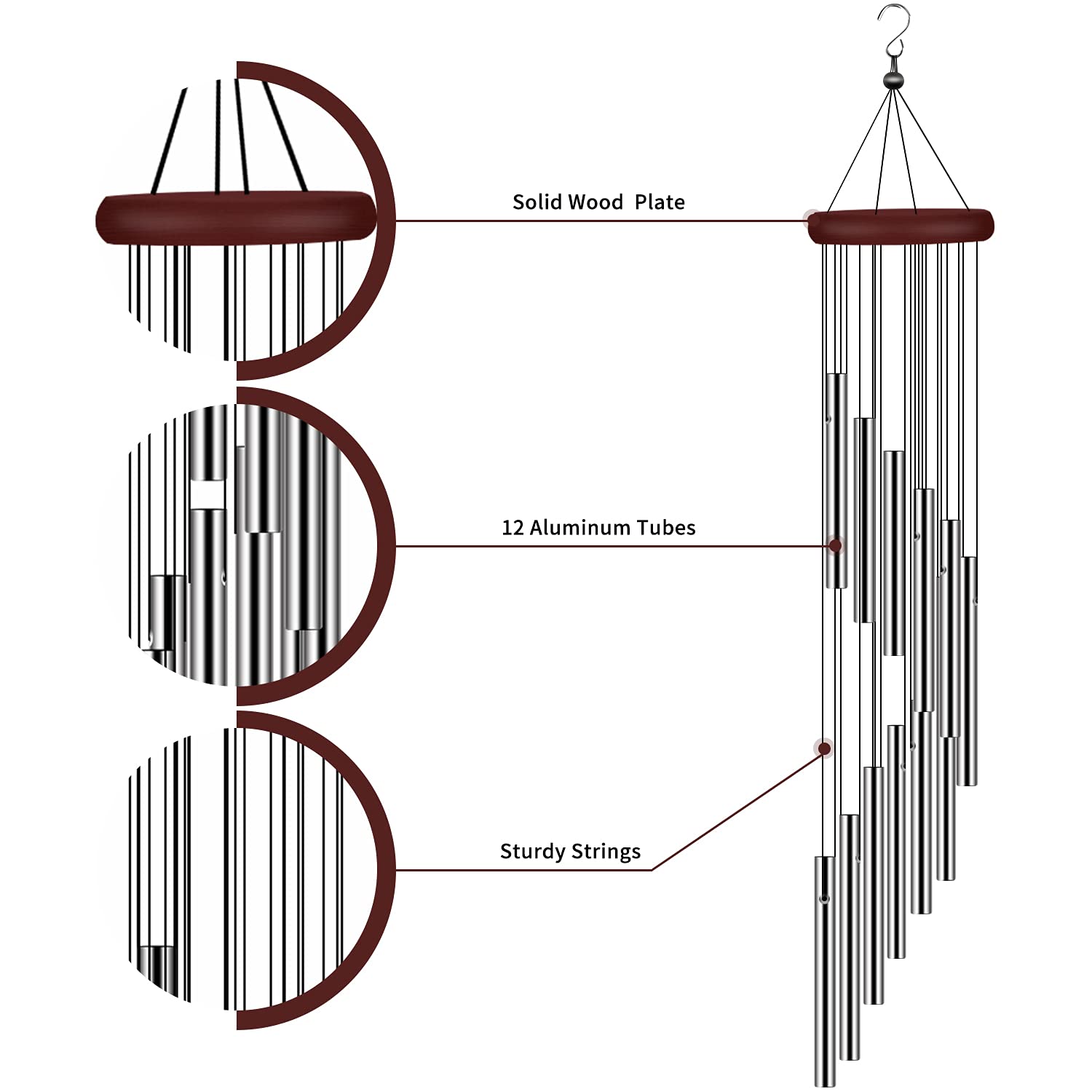 close-up of the top of tujol wind chimes with hook