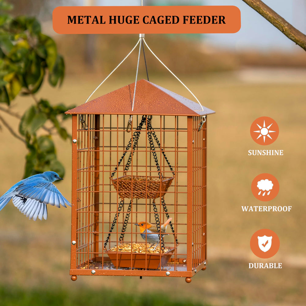 Close-up of the tray and seed cup of Mosloly Bird Feeder