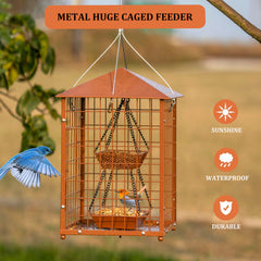 Close-up of the tray and seed cup of Mosloly Bird Feeder
