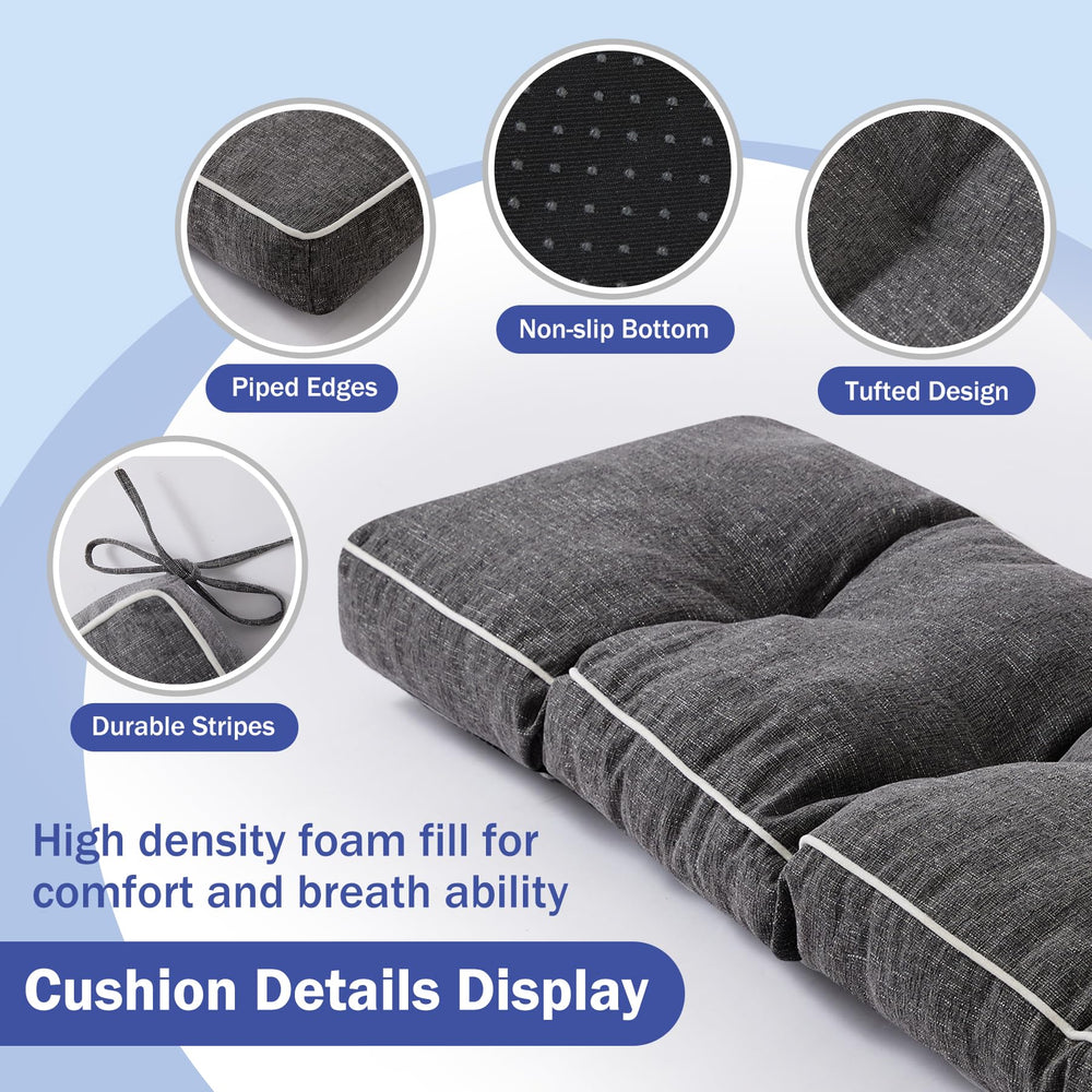 Close-up of the tufted design of IPYNBAP Bench Cushion