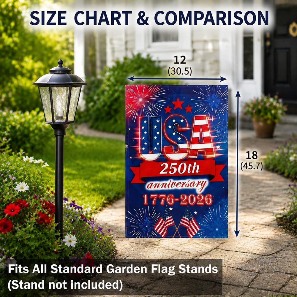 Close-up of the UIMIU 250th Anniversary Garden Flag text and graphics