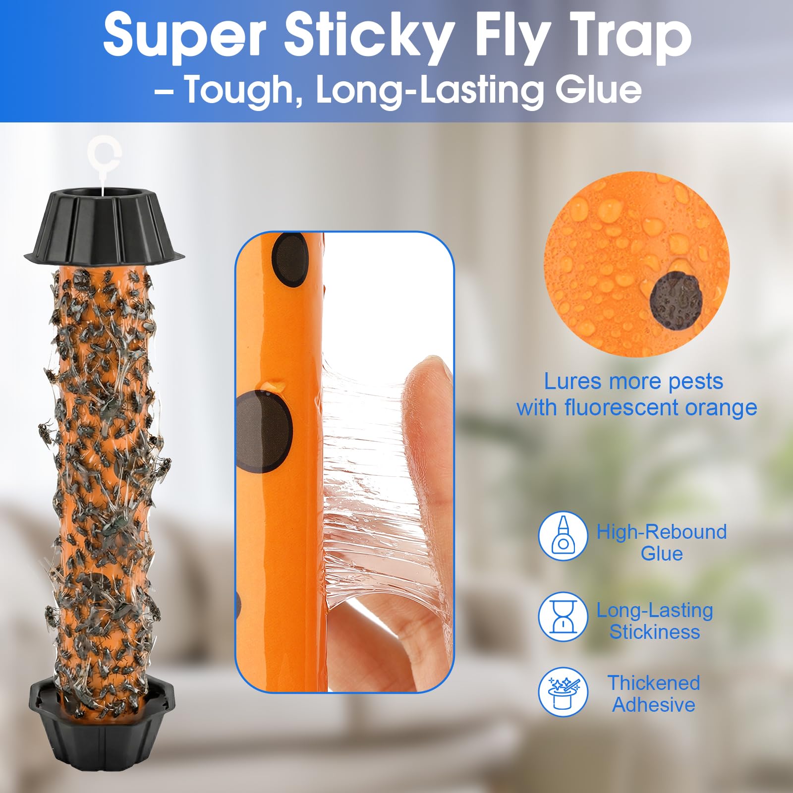 Close-up of the ultra sticky surface of Dwcom Trap Fly Trap Strips