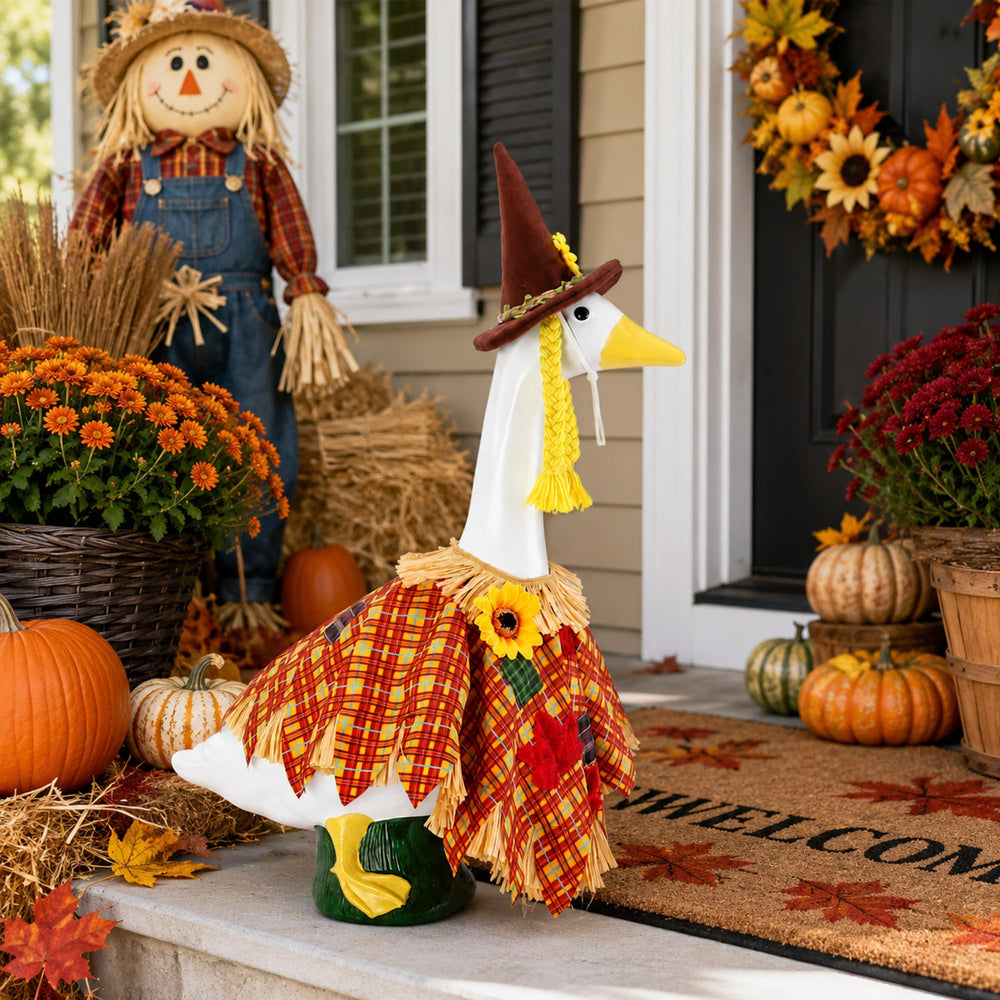 Close-up of the unique hat design of DECOHS Scarecrow Goose Outfit