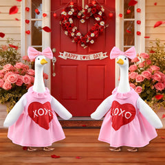 Close-up of the Valentine-themed goose costume
