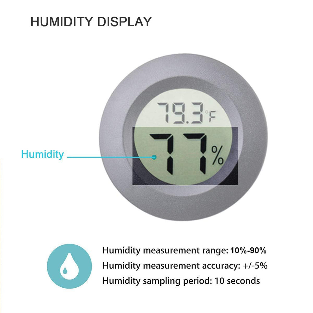 Close-up of the Veanic Mini Hygrometer Thermometer showing temperature in Celsius