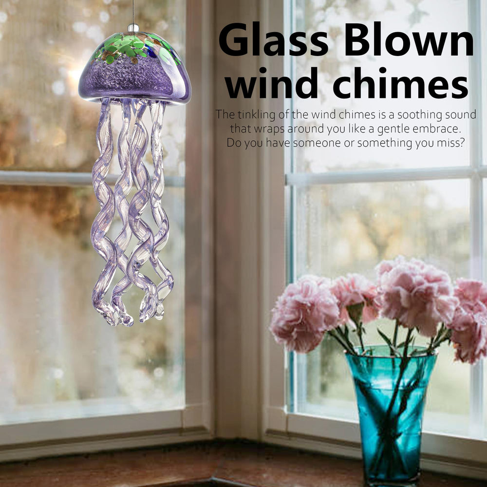 Close-up of the vibrant purple glass of the jellyfish wind chime