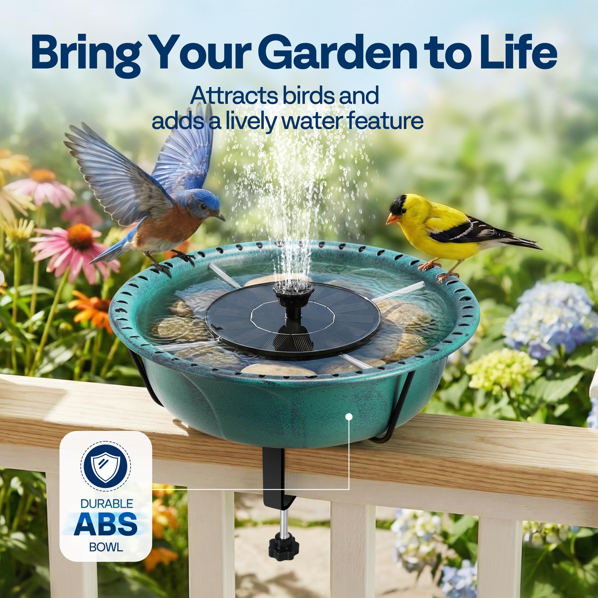 Close-up of the VIVOHOME solar fountain nozzle options