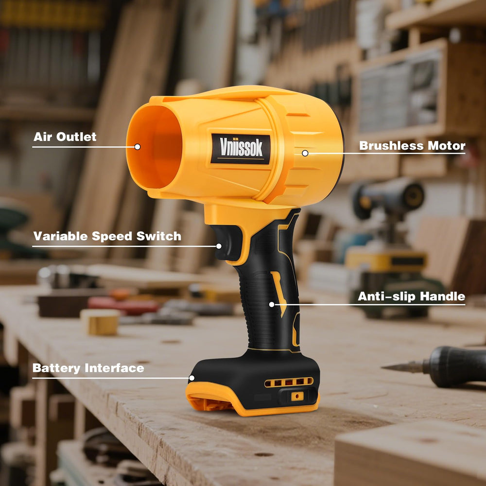 Close-up of the Vniissok Leaf Blower's nozzle and airflow control