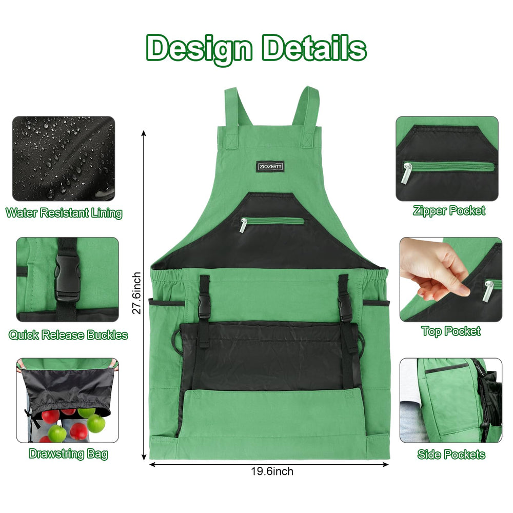 Close-up of the water-resistant drawstring bag on ZIOZERTT Gardening Apron