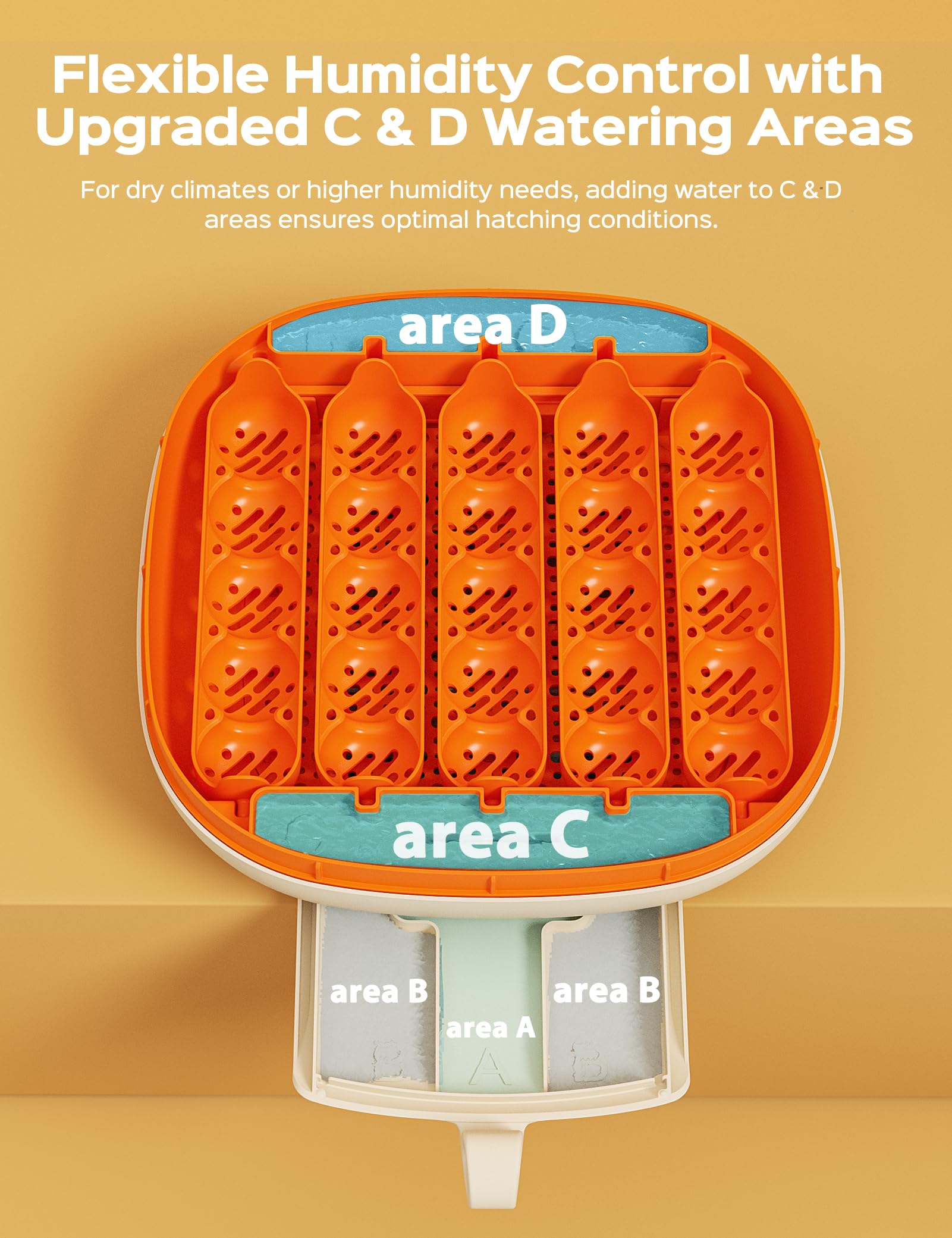 Close-up of the watering trays in the Chickcozy incubator