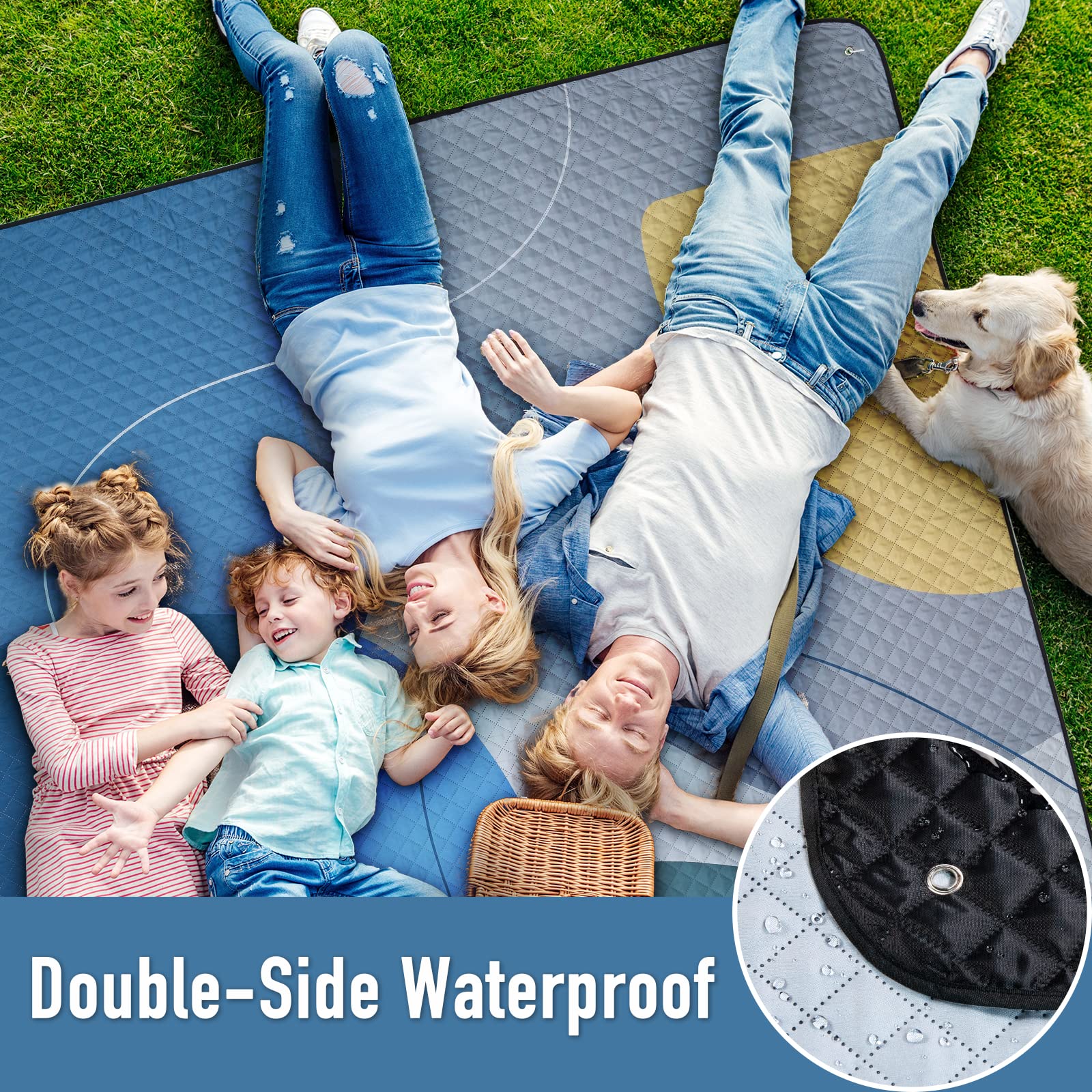 Close-up of the waterproof backing on PY SUPER MODE picnic blanket