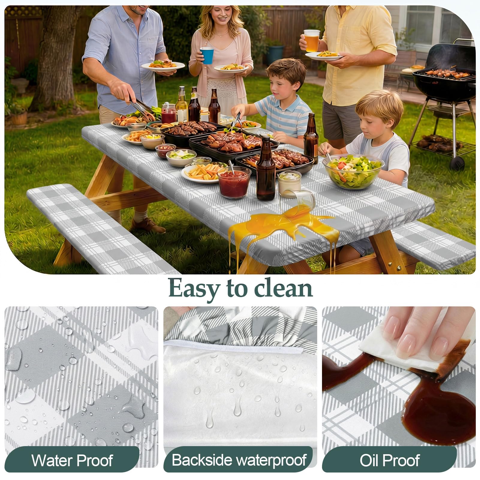 Close-up of the waterproof fabric on the picnic table cover