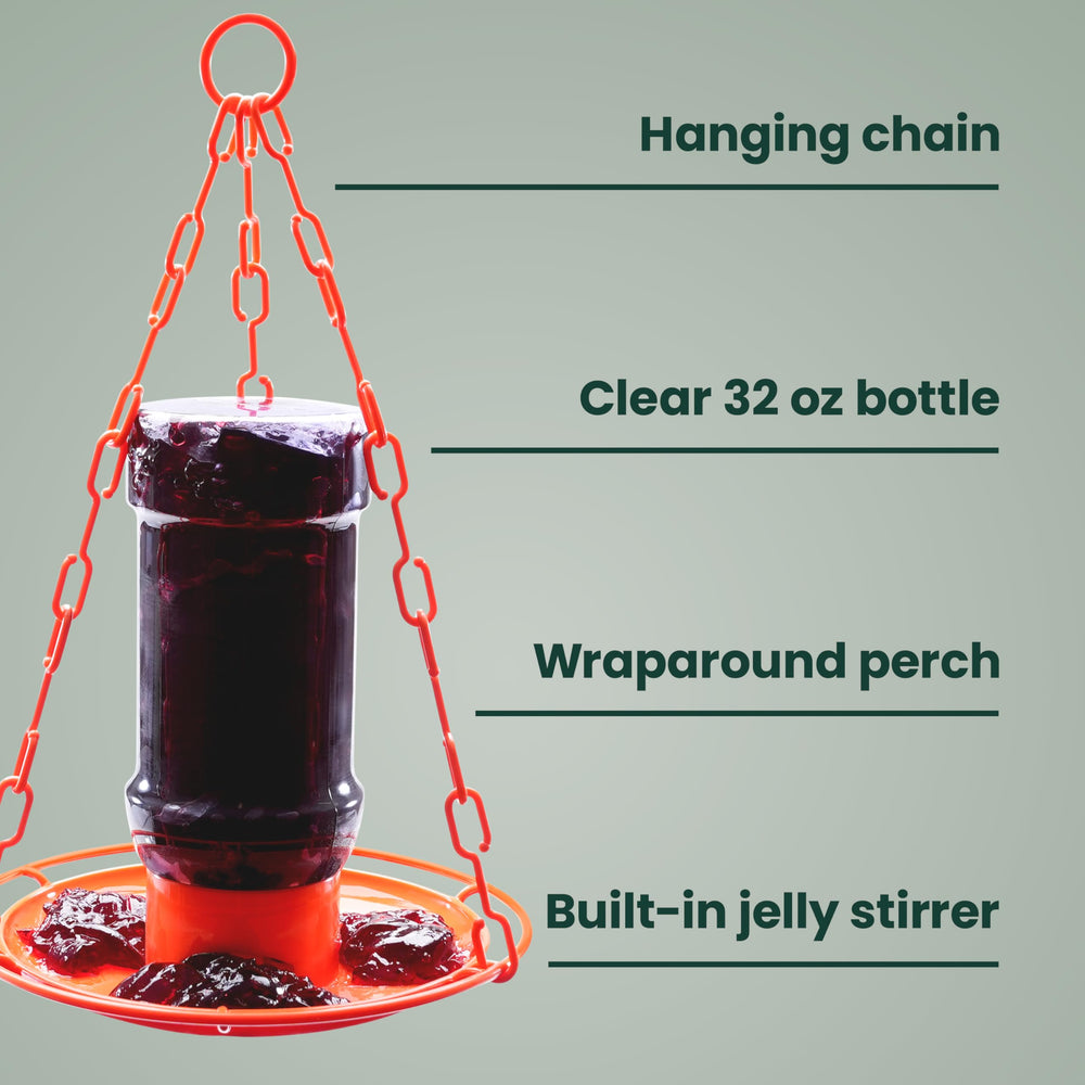 Close-up of the wraparound perch on the oriole feeder