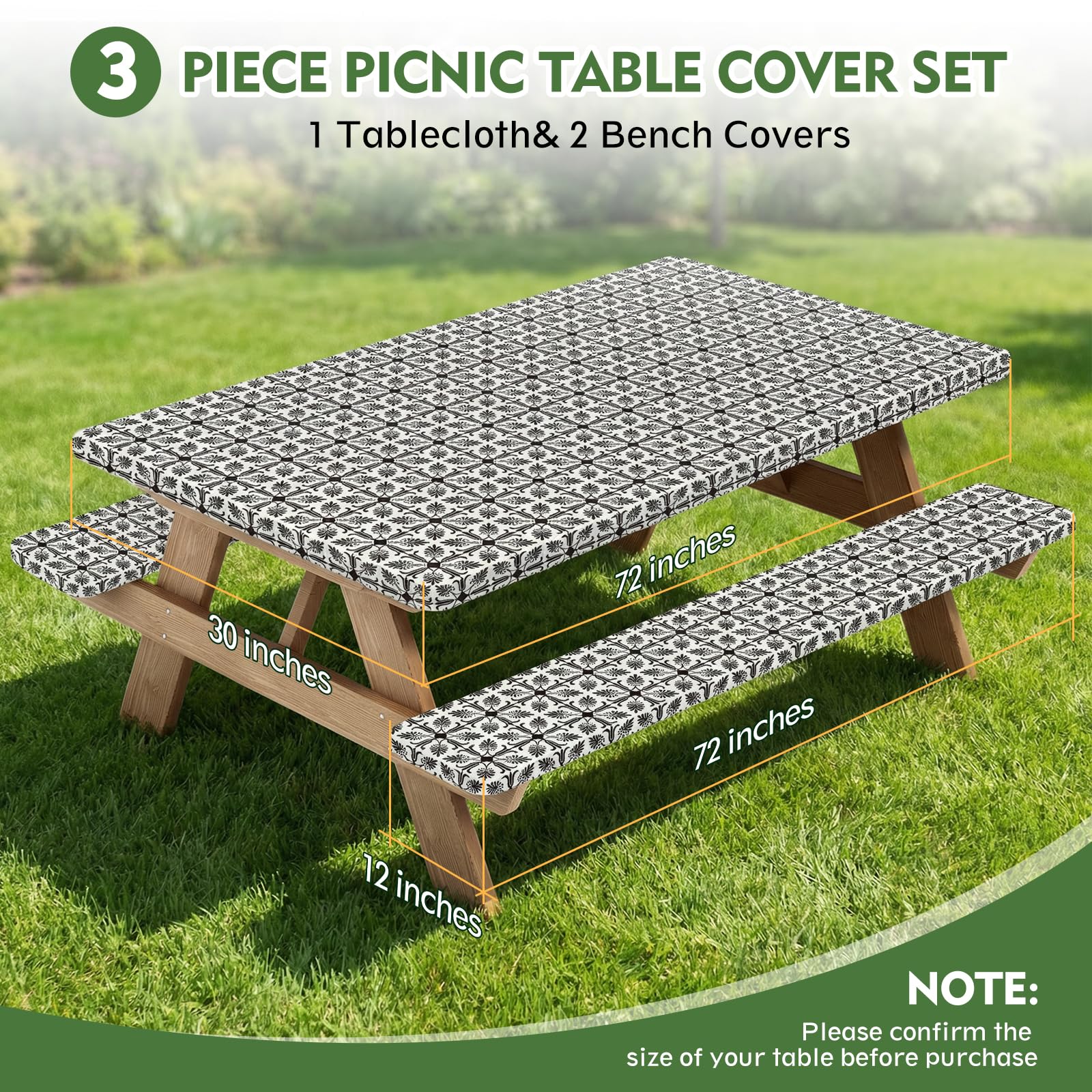 Close-up of the Ymomode picnic table cover's elastic edges ensuring a snug fit