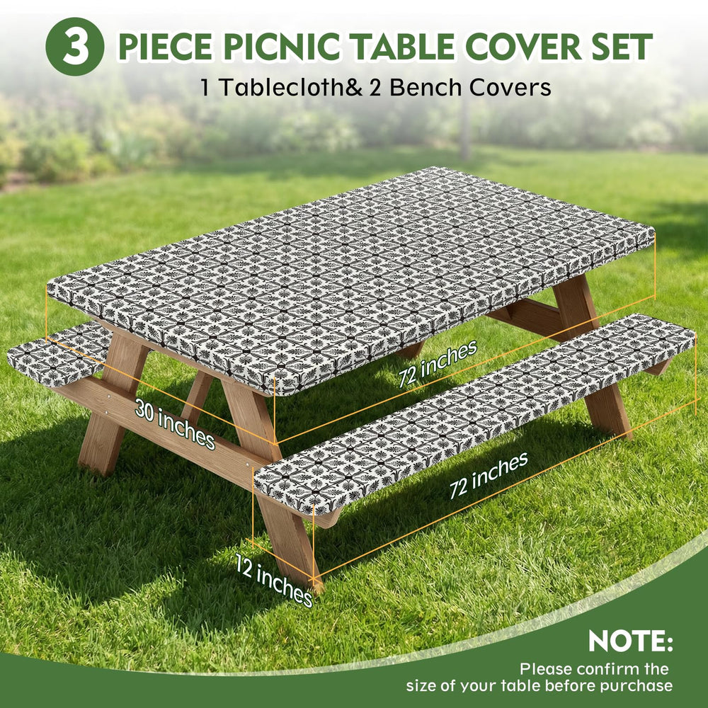 Close-up of the Ymomode picnic table cover's elastic edges ensuring a snug fit