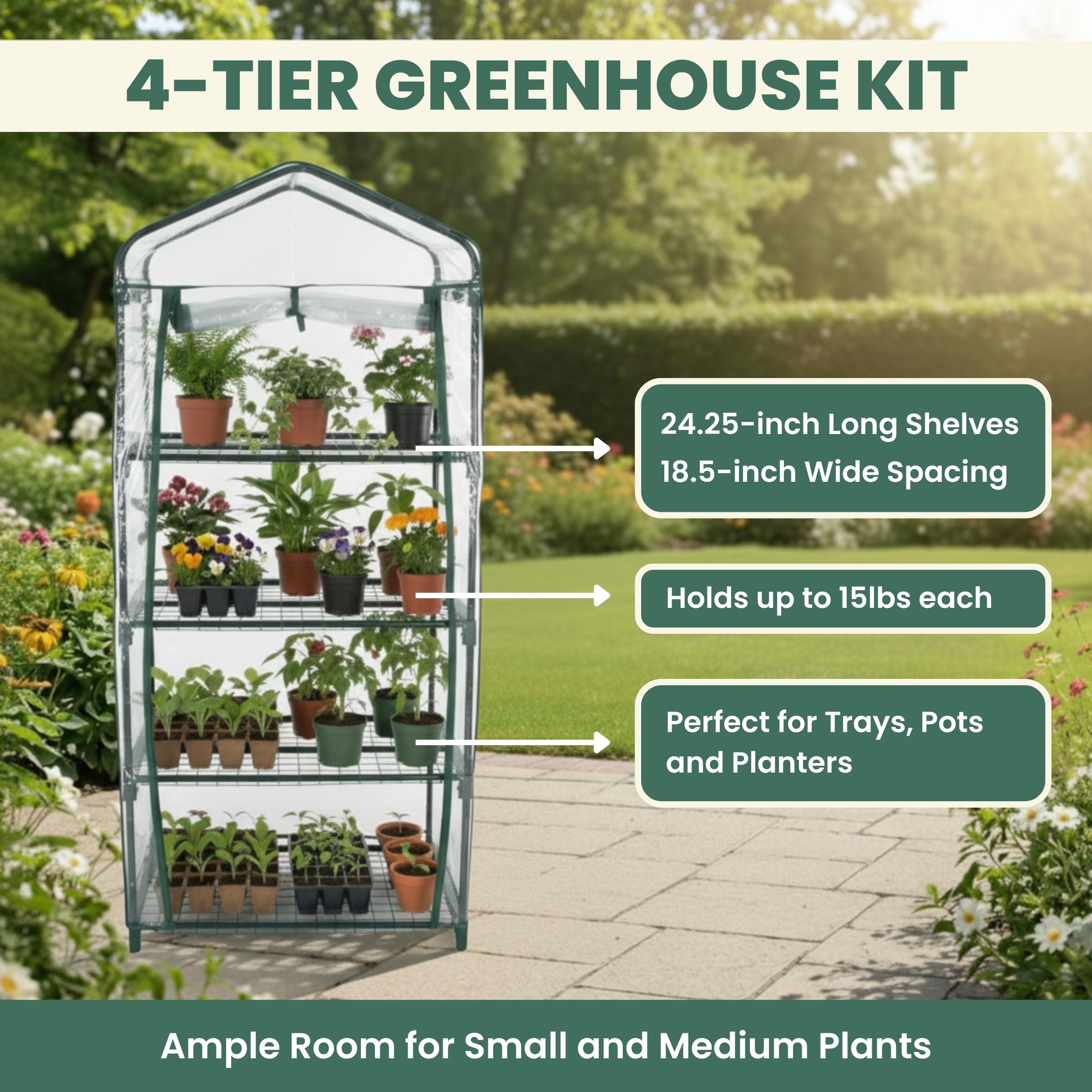 Close-up of the zippered door on the Pure Garden Mini Greenhouse