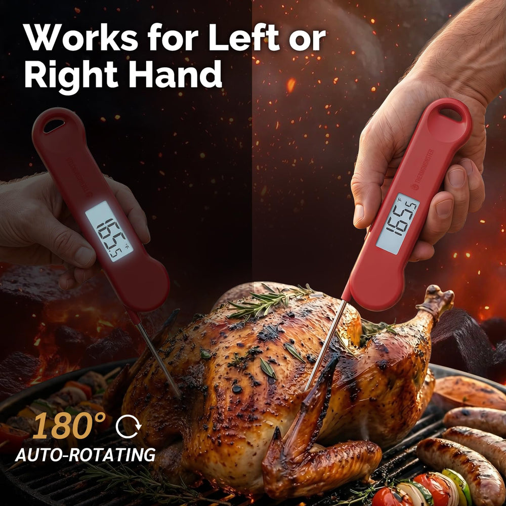 Close-up of ThermoMonster thermometer auto flip LCD display
