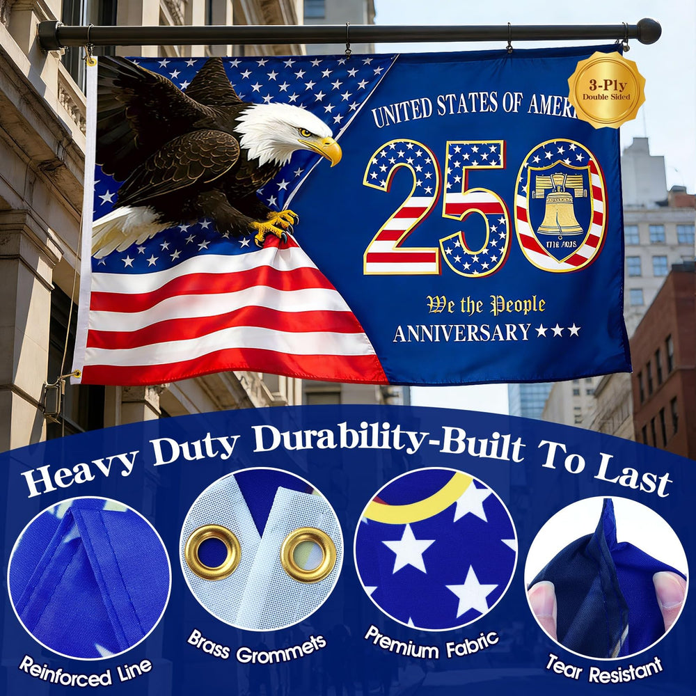 Close-up of TIFFYONEK 250th Anniversary Flag showing brass grommets