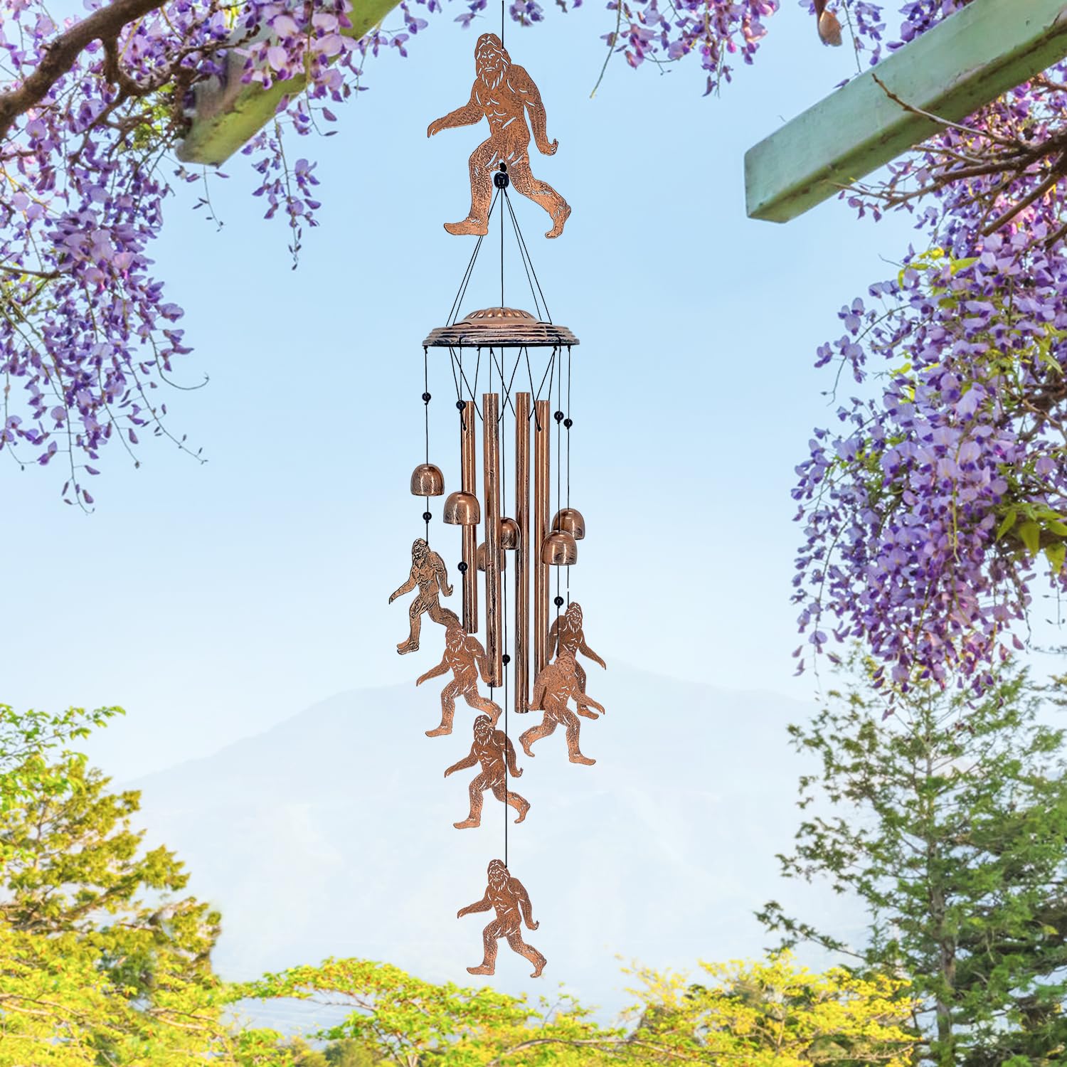 Close-up of TIGGSY Bigfoot Wind Chime showing aluminum tubes