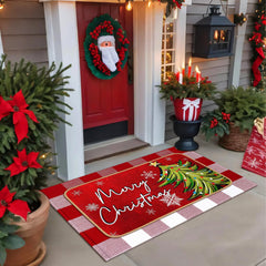 Close-up of Tinideya Christmas door mat with rubber backing