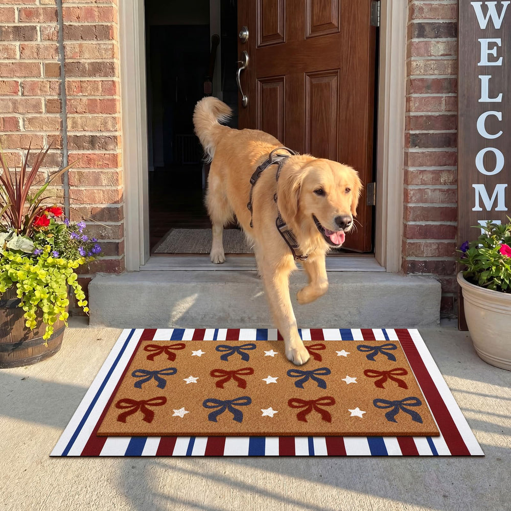 Close-up of Tinideya doormat stitching and rubber backing
