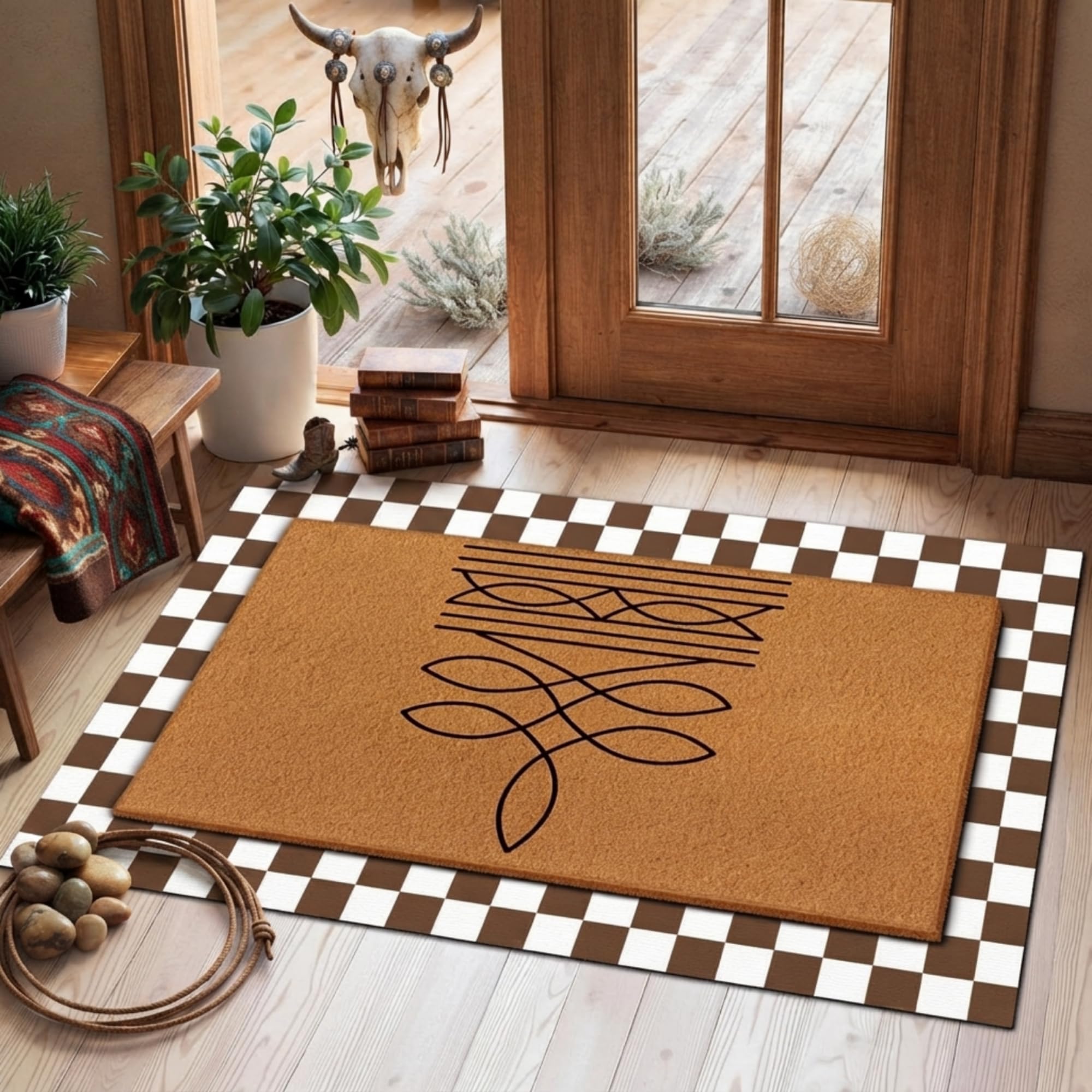 Close-up of Tinideya layered doormat showing non-slip rubber backing