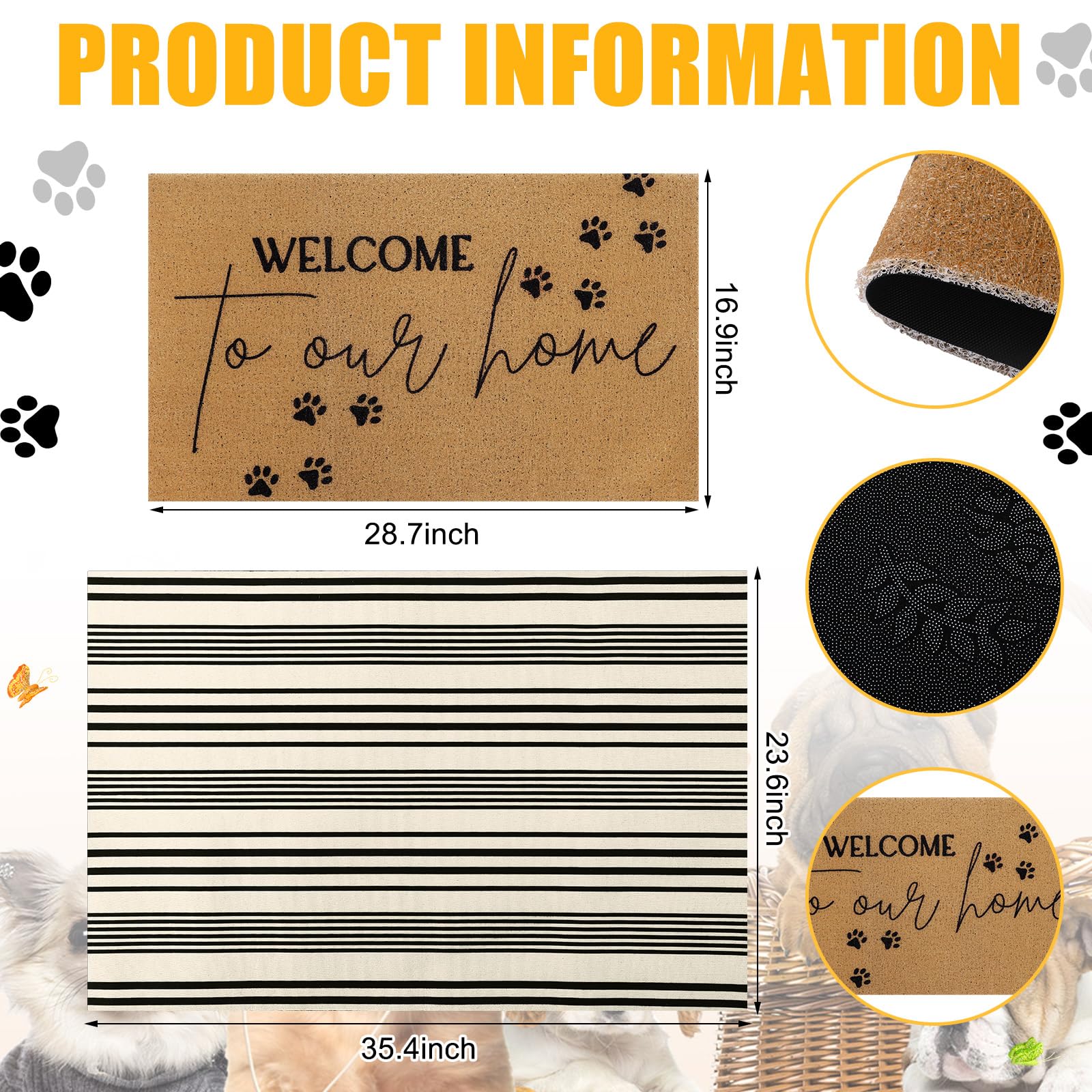 Close-up of Tinideya welcome mat showing rubber backing