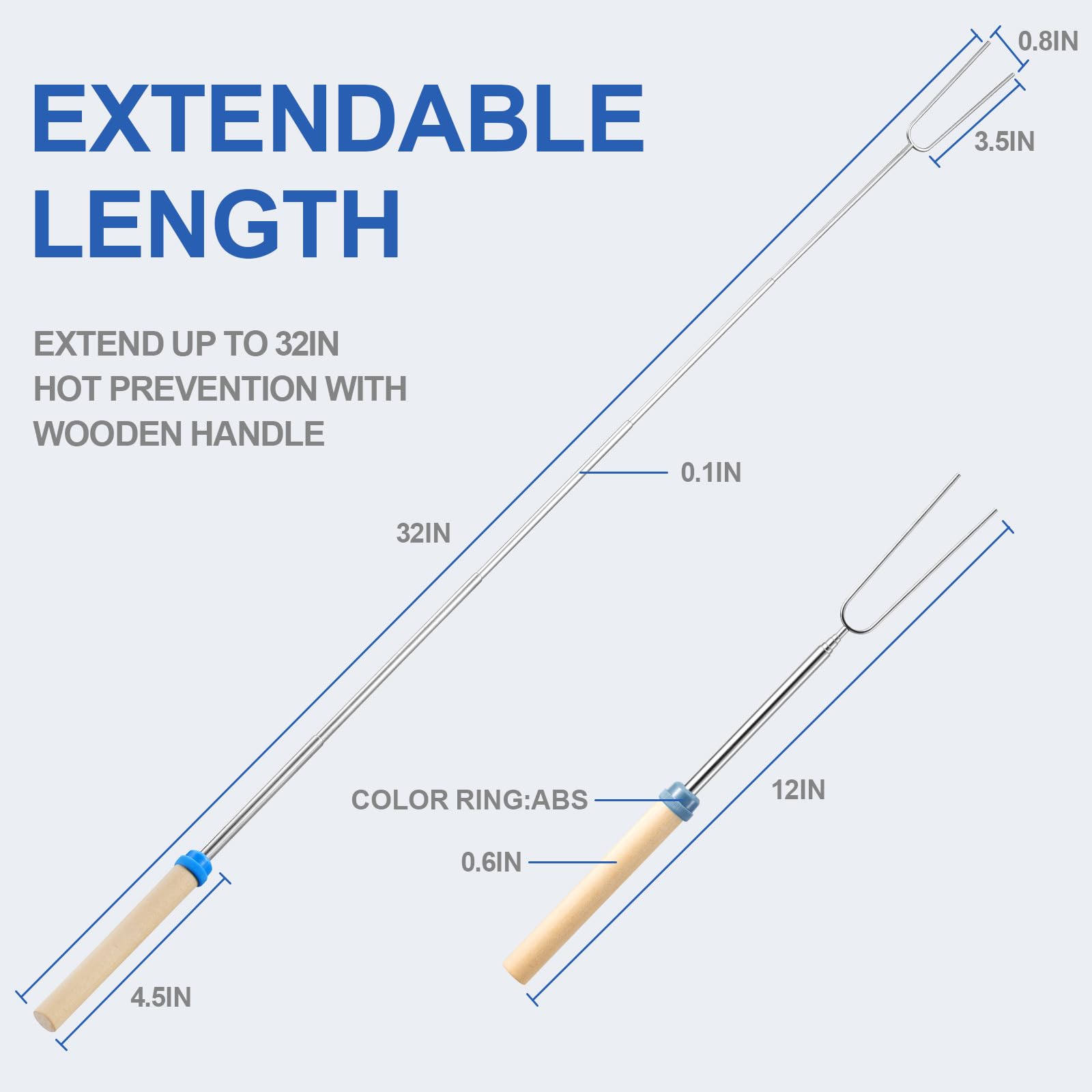Close-up of TIPTAP 32IN extendable marshmallow roasting stick