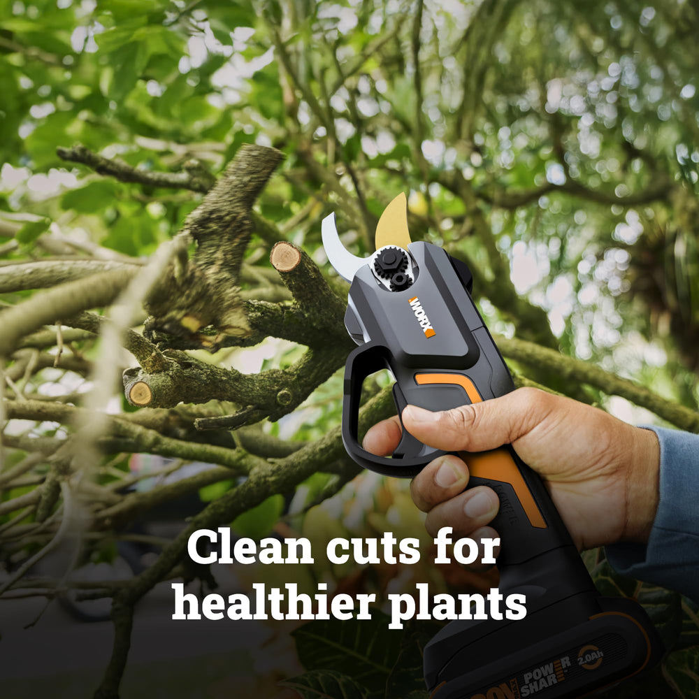 Close-up of titanium blade on WORX WG330 Pruning Shear