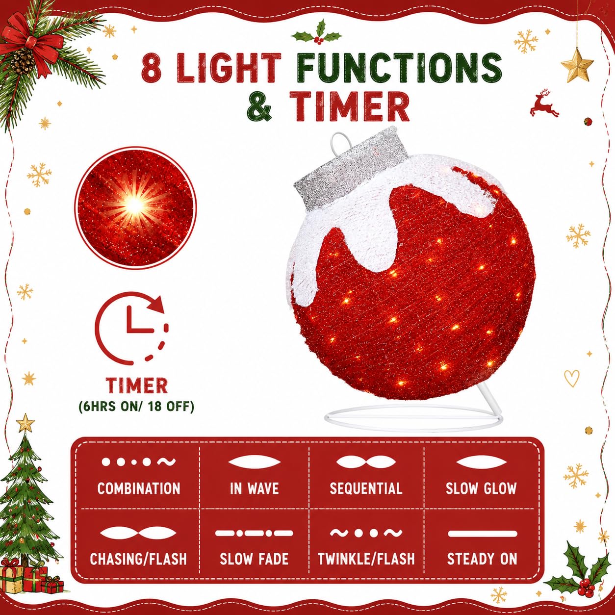 Close-up of Tngan lighted holiday ball decoration