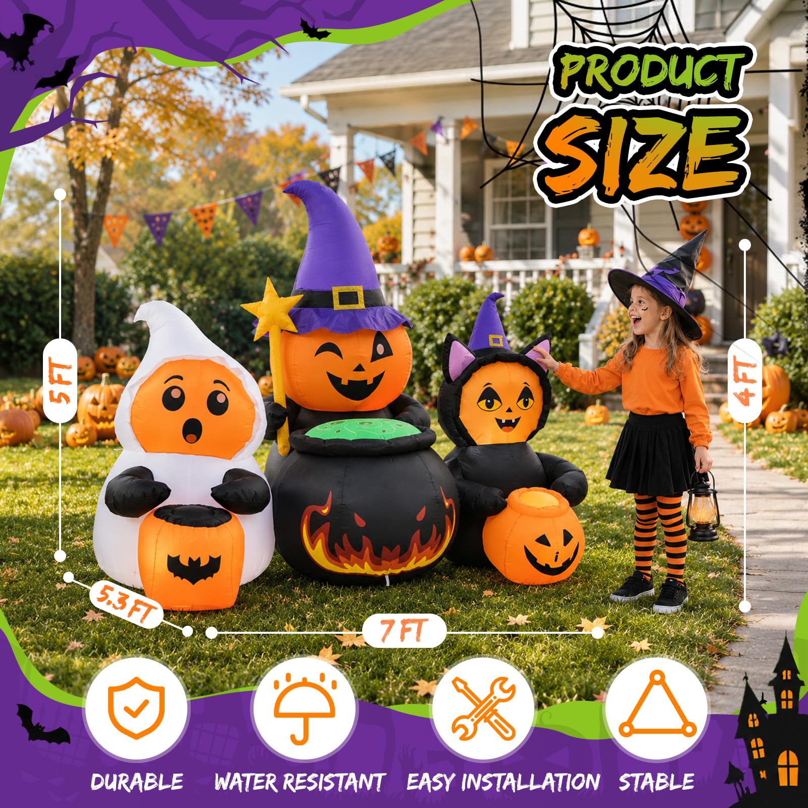Close-up of Toiyjofe 7FT Halloween inflatable LED lights