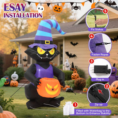 Close-up of Toiyjofe Halloween inflatable cat with witch hat