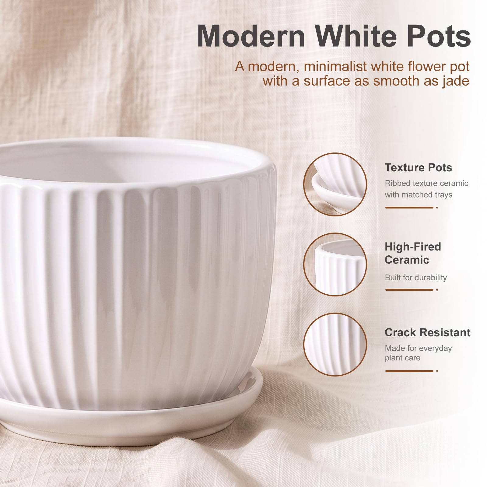 Close-up of Ton Sin White Ceramic Pot, 6.7 inches