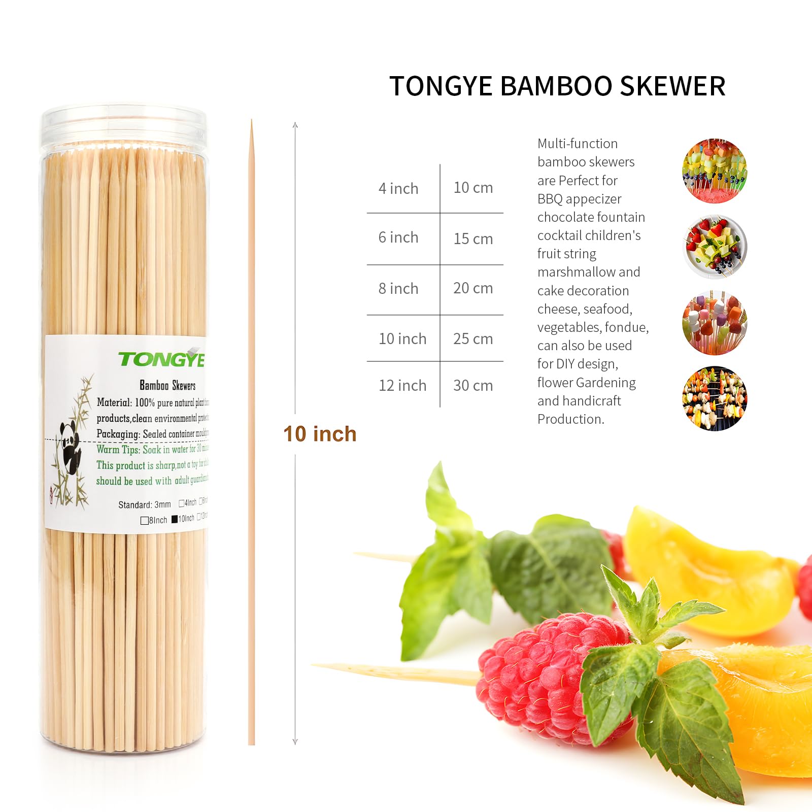 Close-up of TONGYE bamboo skewers showing smooth surface