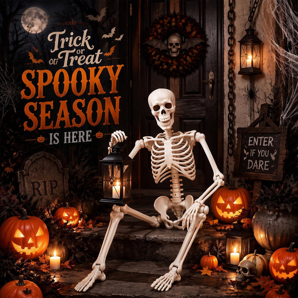 Close-up of Toolterritary Halloween skeleton's realistic details