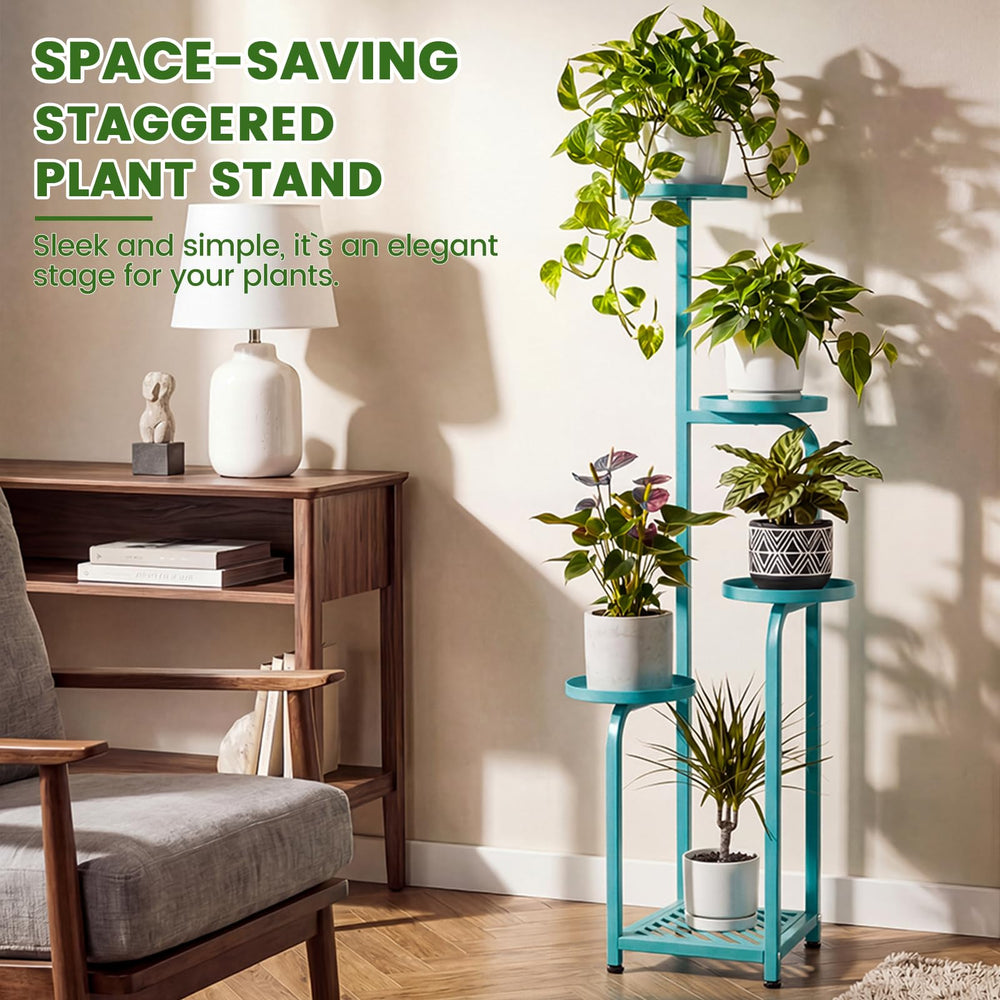 Close-up of TOSKING plant stand's blue finish