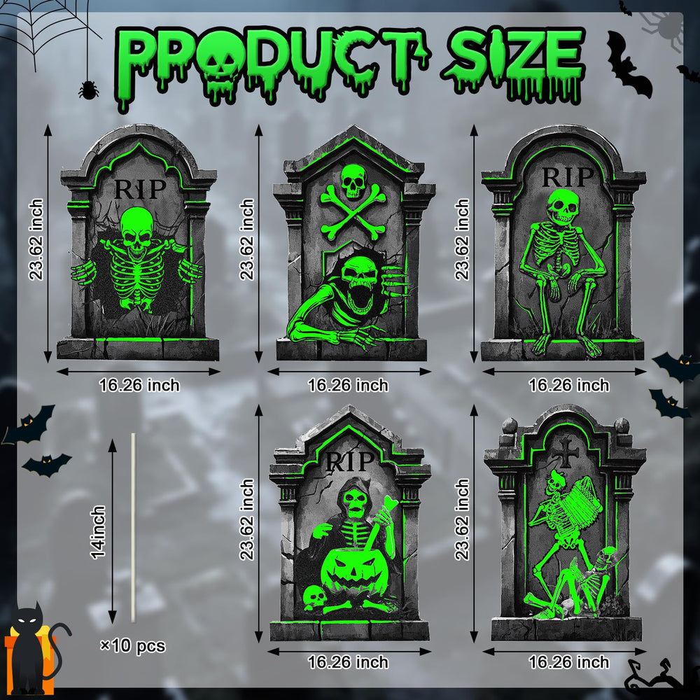 Close-up of Toteao Halloween gravestone with glow-in-the-dark effect
