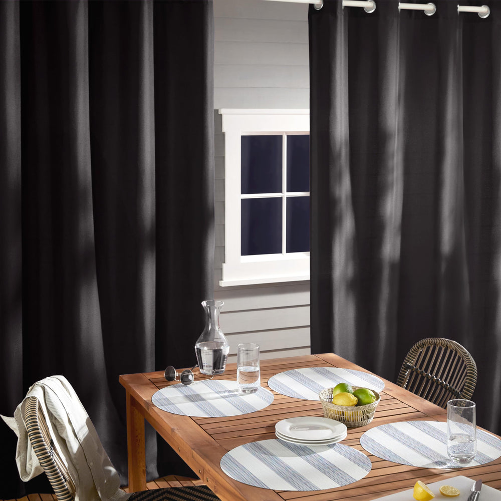 Close-up of TOWN & COUNTRY BASICS dark navy curtain fabric texture