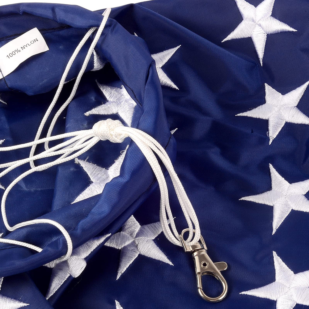 Close-up of TPFEYEN American Flag Windsock embroidered stars