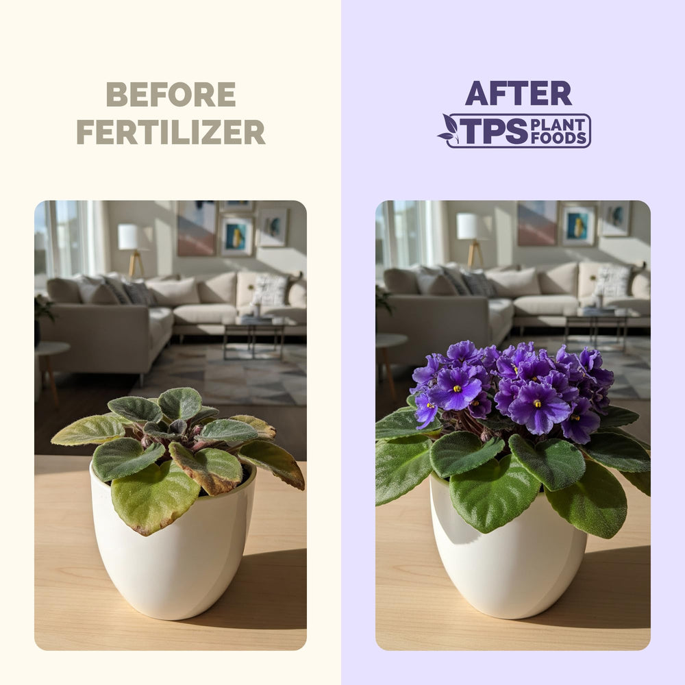 Close-up of TPS NUTRIENTS African Violet Fertilizer liquid