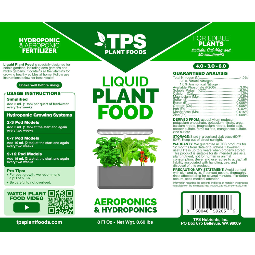 Close-up of TPS NUTRIENTS Liquid Plant Food label