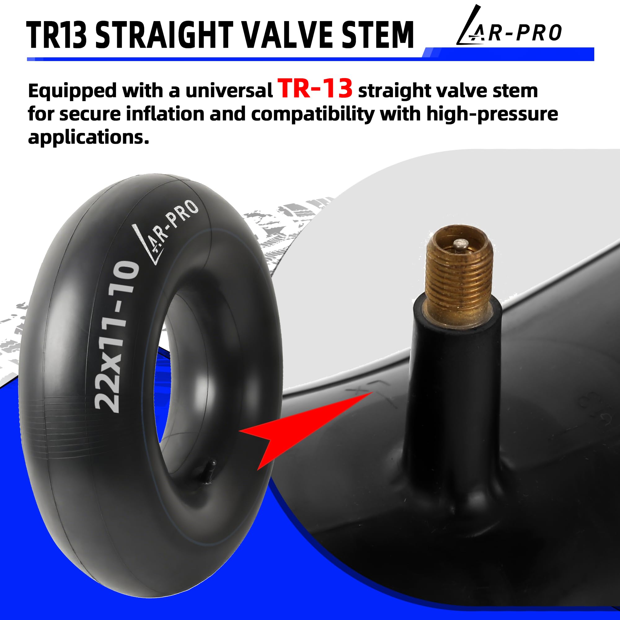 Close-up of TR13 straight valve stem on inner tube